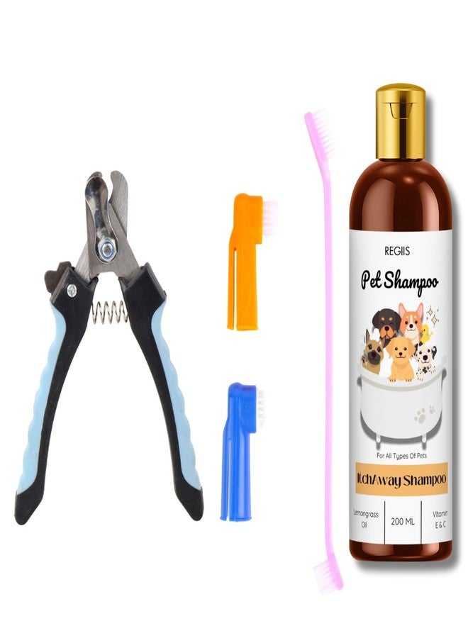 REGIIS Pet Grooming Kit, Dog Nail Clipper with 3 Toothbrushes and 200ml Shampoo, 3Pieces - Image 1